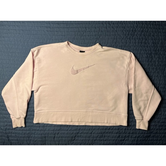 Nike Tops - Nike Dri-FIT Cropped Sweatshirt Women's Med Pink Training Crew Swoosh DJ0774-663
